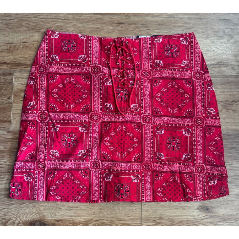 Vintage Zoey Beth Red Bandana Skort 1X Lace Up Y2K Boho Western Paisley Mini